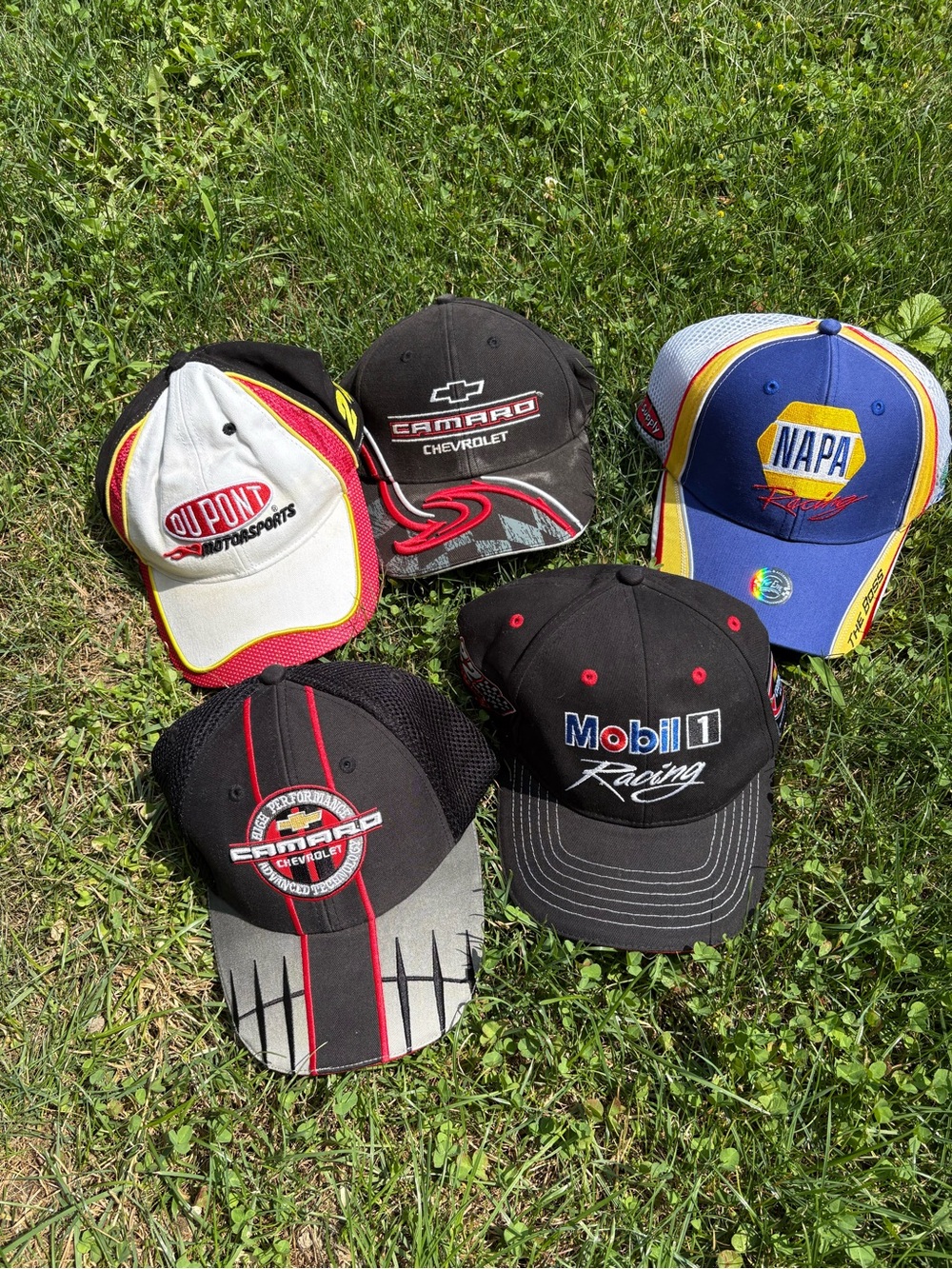 Set of 5 Racing Baseball Caps - NAPA, Mobil 1, Dupont, Camaro Styles